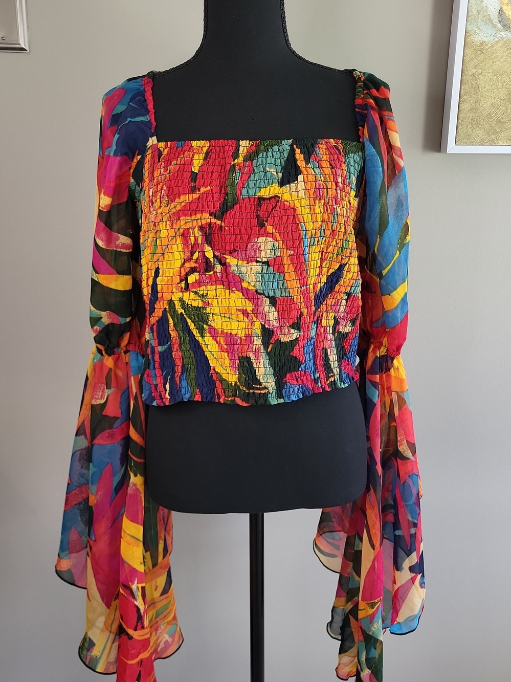 Live 4 Truth XL Maximalist Boho Top Dramatic Bell Sleeve Smocked Y2K Festival